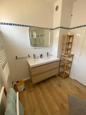 a bathroom with a sink and a mirror at Ajaccio centre bord de mer T3 in Ajaccio