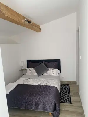 a bedroom with a large bed in a room at Bel appartement au coeur du village de Sartene in Sartène