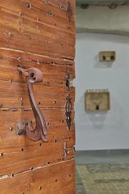 a wooden door with a snake on it at Résidence Mademoiselle Joséphine in Ajaccio