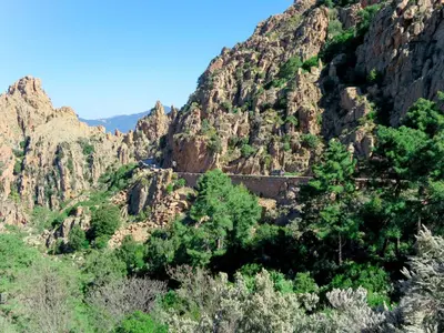 a view of a canyon with trees and a mountain at Apartment Residence Cabanaccia 3 Pieces 6 Pers-2 by Interhome in Serriera