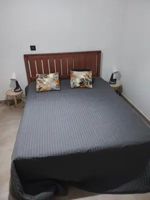a bed with two pillows on it in a bedroom at Beau logement neuf à 5 mn de la mer in Ventiseri