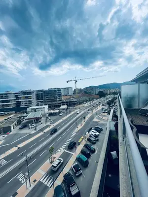 a busy freeway with cars parked on the road at Grand studio toit terrase Ajaccio in Ajaccio