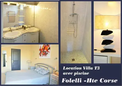 a collage of four pictures of a bathroom at Résidence MARI in Folelli