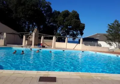 a group of people in a swimming pool at maison climatisée 150 m de la mer in Santa-Maria-Poggio