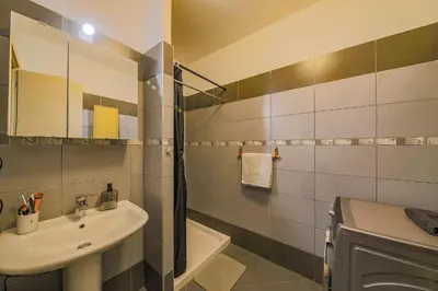 a bathroom with a sink and a shower at Grand T2 terrasse 27m2 plein sud Folelli centre in Folelli