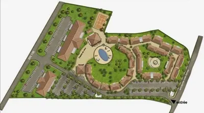 a rendering of a plan of a garden at NOUVEL LOCATION d'un Bel appart T2 climatisé et meublé au RDCh avec piscine dans residence les Melody in Santa-Maria-Poggio