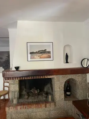 a fireplace in a living room with a picture above it at Sartène - Villa - 16 pers - 8 pièces - 6 chambres in Foce