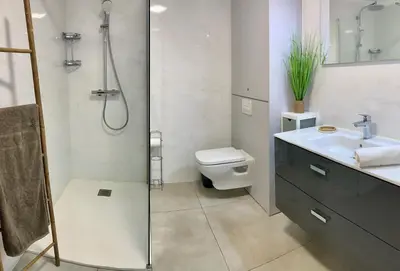 a bathroom with a shower and a toilet and a sink at Appart T3 4 étoiles 4/6 personnes Porto Vecchio in Porto-Vecchio