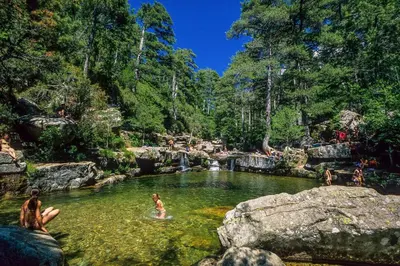 a group of people swimming in a pond at a park at VILLA entre mer, montagnes, étangs et rivières in Ventiseri