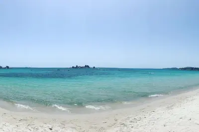 a beach with the blue water and sand at Domaine d'Arca Eluard 02- PORTO-VECCHIO - Rez de jardin - 2 à 4 pers in Porto-Vecchio
