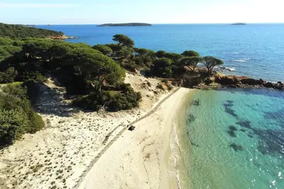 an aerial view of a beach and the ocean at Villa de standing et vue mer Porto Vecchio in Porto-Vecchio
