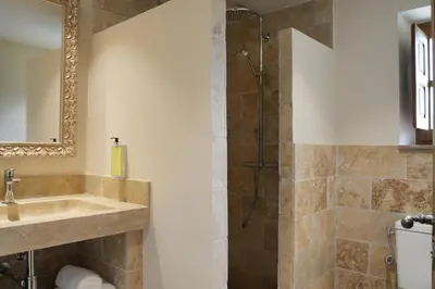 a bathroom with a sink and a shower at Résidence Vista Blu in Conca