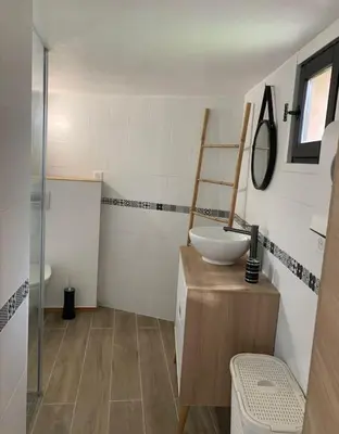 a bathroom with a sink and a toilet in it at Entre Mer et Montagne in Sartène