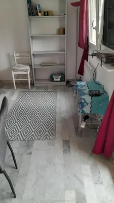 a living room with a rug on the floor at Un Havre de Paix aux Sanguinaires in Ajaccio