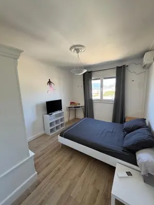 a bedroom with a bed and a television in it at T3 Cosy in Ajaccio