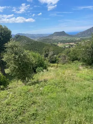 a view of a field of grass with mountains in the background at CASA DI CAJUCAN in Poggio-dʼOletta