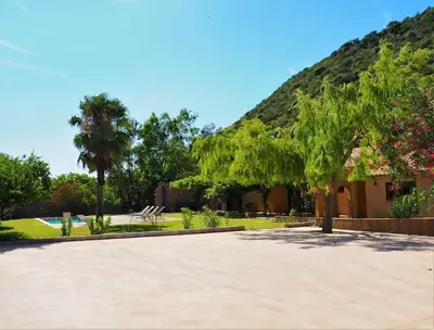 a park with a tree and a mountain in the background at MAMMONA in Bonifacio