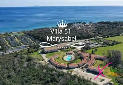 an aerial view of a mansion with the words villa marshale at VILLA MARYSABEL , maison T4 duplex, résidence villa de melody avec 2 piscines, mer à 500 m in Santa-Maria-Poggio