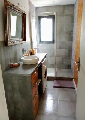 a bathroom with a sink and a shower at T3 en rez de villa sur les hauteurs d'Ajaccio in Ajaccio