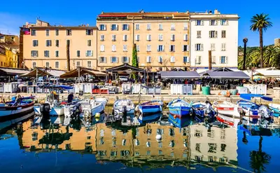a group of boats are docked in a marina at Appartement central avec très jolie vue in Ajaccio