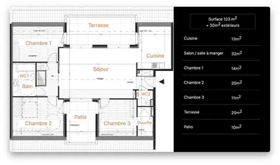 a rendering of a floor plan of a house at Sur le port, 150m2 - Parking gratuit, Climatisation, Terrasses - Standing in Bonifacio