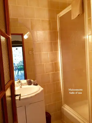 a bathroom with a sink and a shower at Appartements de Charme in Corte