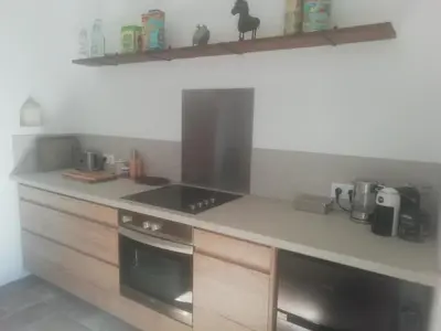 a kitchen with a stove and a counter top at A Torra in Ville-di-Paraso