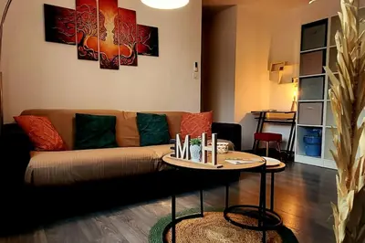 a living room with a couch and a table at Magnifique T2 in Ajaccio
