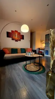 a living room with a couch and a table at Magnifique T2 in Ajaccio