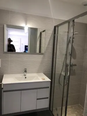 a bathroom with a sink and a shower at Casa a cucina in Propriano