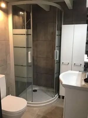 a bathroom with a shower and a toilet and a sink at Golfe de Sagone Plage du Liamone Maison pieds dans l'eau in Casaglione