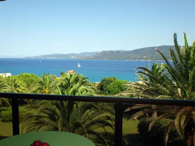 a view of the ocean from a balcony at Marina di fiori in Propriano