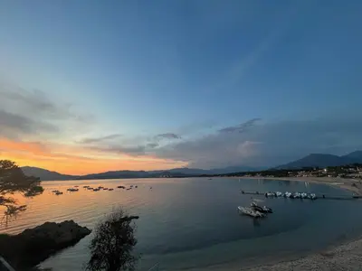 a group of boats in the water at sunset at Le Galatée Porticcio in Porticcio
