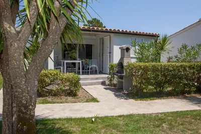 a house with a palm tree in front of it at A Suara in Ghisonaccia