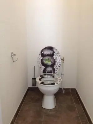 a bathroom with a toilet with the seat up at Villa Noelly - Résidence les Hauts de Bonifacio in Bonifacio