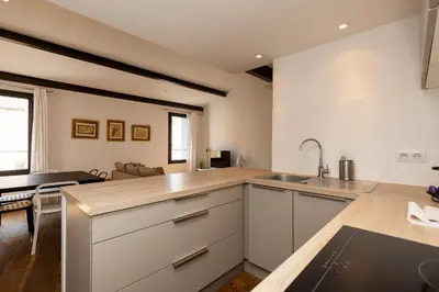 a kitchen with a sink and a counter top at Les Appartements du Roi de Rome - Hypercentre Ajaccio in Ajaccio
