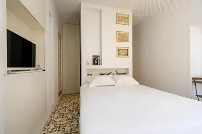a bedroom with a bed and a flat screen tv at Les Appartements du Roi de Rome - Hypercentre Ajaccio in Ajaccio