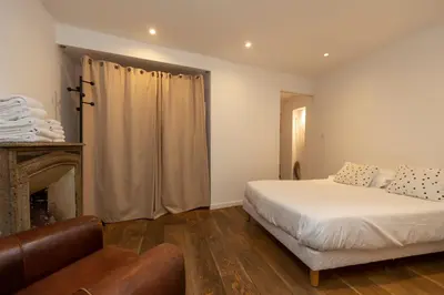 a bedroom with a bed and a fireplace at Les Appartements du Roi de Rome - Hypercentre Ajaccio in Ajaccio