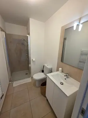 a bathroom with a toilet and a sink and a shower at Residence Marina di Bravone in Linguizzetta