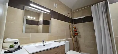 a bathroom with a sink and a shower at T2 typique au cœur du village et vue sur le Golfe in Olmeto