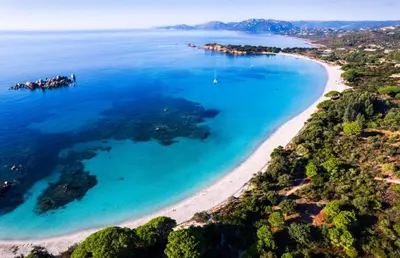 an aerial view of a beach and the ocean at Penthouse Les Oliviers in Porto-Vecchio