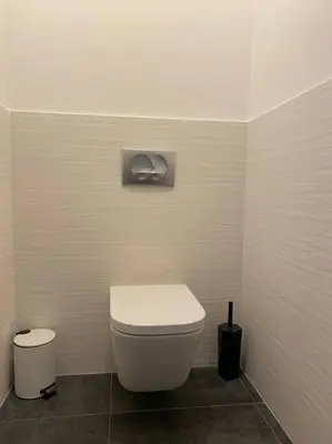 a bathroom with a white toilet in a room at Monte Santu T2 in Prunelli-di-Fiumorbo