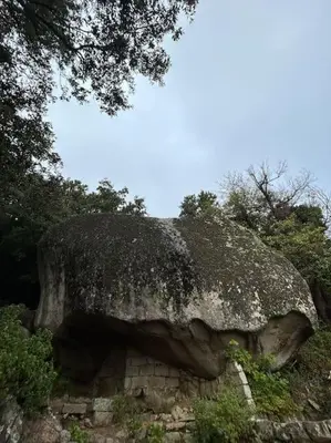 a large rock with moss on top of it at Appartement au cœur d’un village in Foce