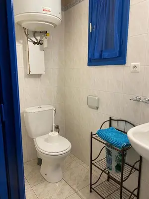 a bathroom with a white toilet and a sink at U FILANCIU in Olmeto