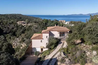 an aerial view of a house on a hill at L'Orangeraie de Portigliolo - Vue mer 4 chambres in Coti-Chiavari