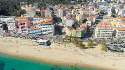 an aerial view of a beach in a city at Appartement vue mer Carmino Ajaccio in Ajaccio