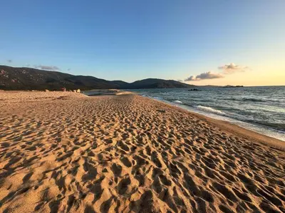 a sandy beach with a view of the ocean at 5 Min de la Plage - T4 avec Piscine & Tennis in Propriano