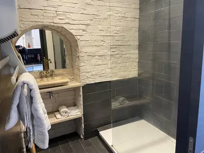 a bathroom with a shower and a sink at Studio cosy en centre d'Ajaccio in Ajaccio
