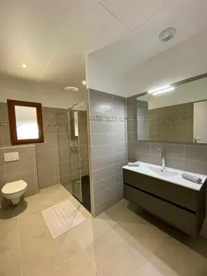 a bathroom with a sink and a shower and a toilet at Maison de campagne entre Ajaccio et Porticcio in Cauro