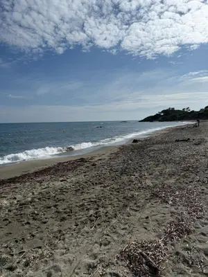a sandy beach with the ocean in the background at Studio design front de mer classé 3 étoiles in Linguizzetta